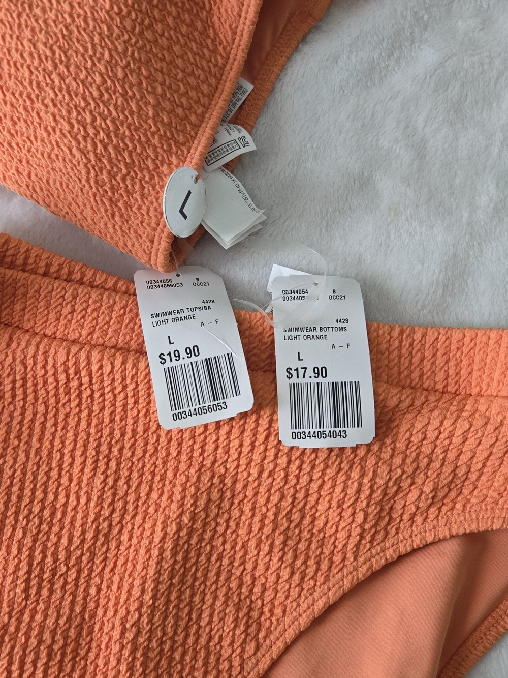 NWT Forever 21 Orange Textured Smocked Bikini Set - High Waisted - Size L - Picture 9 of 11